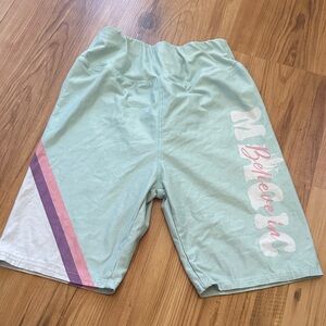 Disney Adult Green biker Shorts with Pink Accents